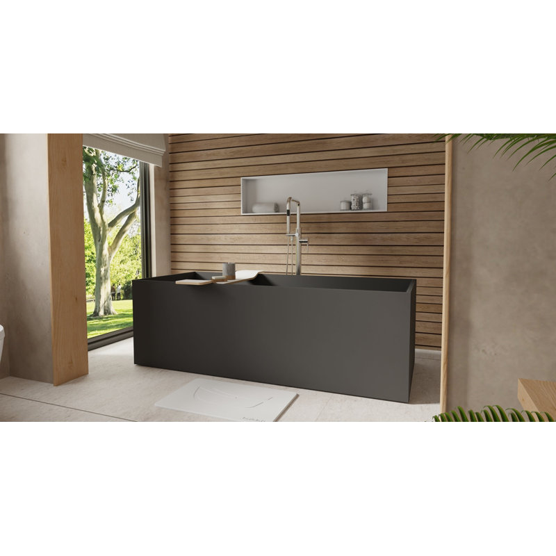 Baignoire autoportante en résine de trempage avec trop-plein et drain 66,5 po x 28,3 po Badeloft BW-06-XL-MBLK, Matte Black