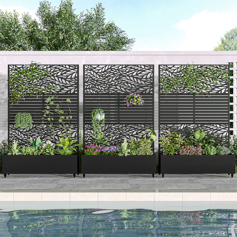 Ensemble de 3 jardinières en métal bicolore avec treillis et jardin surélevé autoportant avec écran d'intimité pour plante grimpante