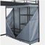 Lit mezzanine double avec structure en métal, équipé d'une table, d'une tablette, d'une prise de courant, de lumières DEL et d'une armoire-964111889