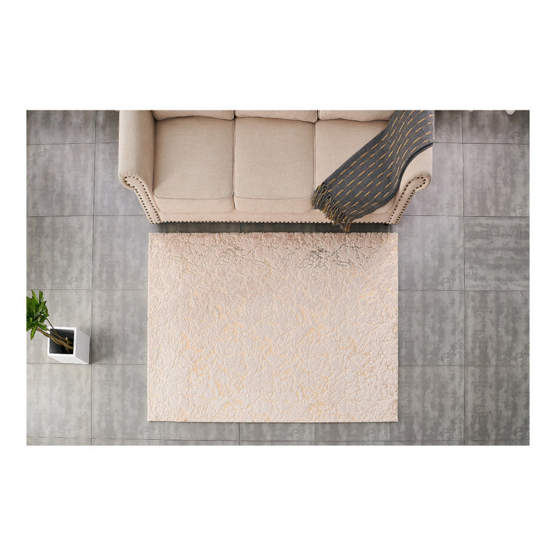 Tapis de luxe doré lavé à la machine à motif abstrait doré Chinchilla, Rectangulaire 2 pi x 3 pi