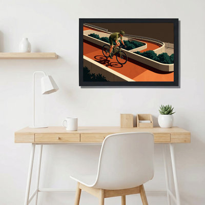 «Green Jersey Cyclist on Orange Curved Track», art mural sur toile