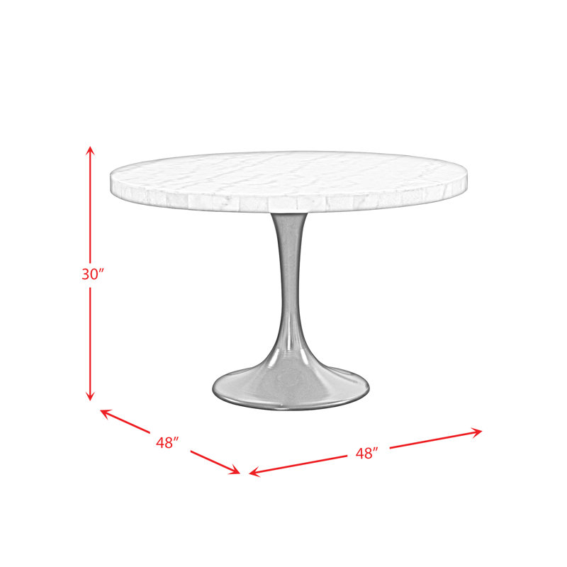 48'' Round White Marble Dining Table with Black Metal Pedestal Base