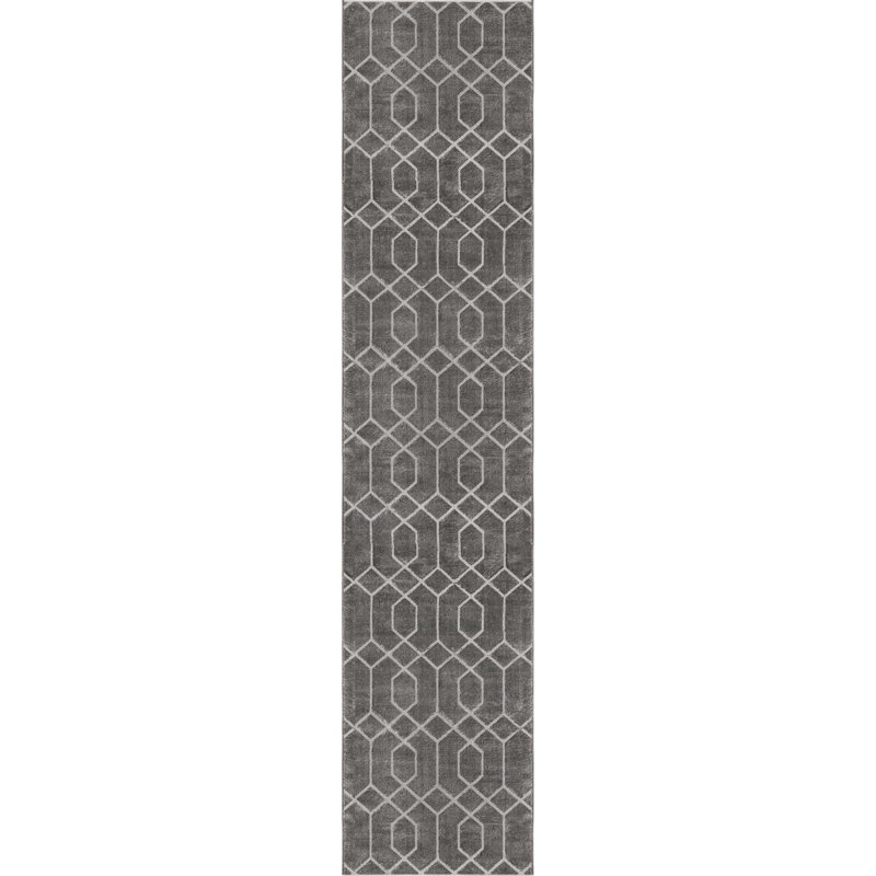 Glam Geometric Gray Silver Area Rug, Runner 2'7" x 12'