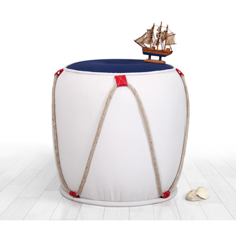 Beard 42cm Wide Novelty Solid Colour Pouffe Ottoman, Blue/White/Red