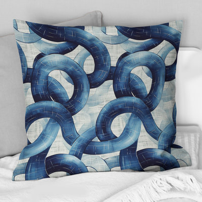 Blue White Midcentury Basketweave Print - Midcentury Throw Pillow
