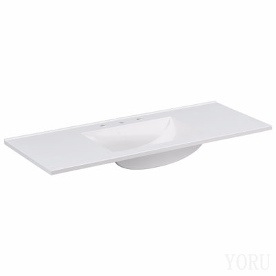 Comptoir de meuble-lavabo 48 po avec lavabo intégré, comptoir blanc avec 3 trous de robinet, comptoir seulement