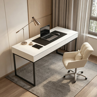 Modern Rectangular Wooden Desks with Iron Base