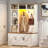 Farmhouse Entrance Porch Bench, Integrated Coat Rack LED Lights, Multi Hook Storage Compartments, Adjustable Shelves