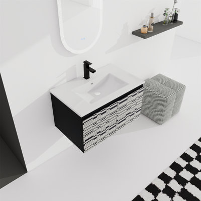 Yaqoub 30 " W Wall Mounted Wall Mounted Single Double Single Vanity Bathroom Vanity With Resin Top