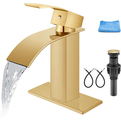 Robinet pour salle de bain Robinet pour salle de bain moderne à cascade avec poignée simple convenant à 1 ou 3 trous, plaque de pont et tuyau