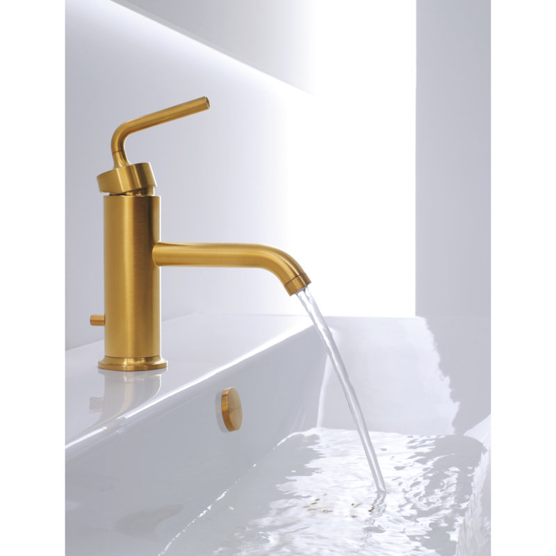 Purist Single Hole Bathroom Faucet with Drain Assembly, Vibrant Moderne Brushed Gold