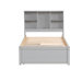 Lit simple gris avec utilitaire et 2 tiroirs de rangement, tête de lit avec bibliothèque et tiroirs-453065868