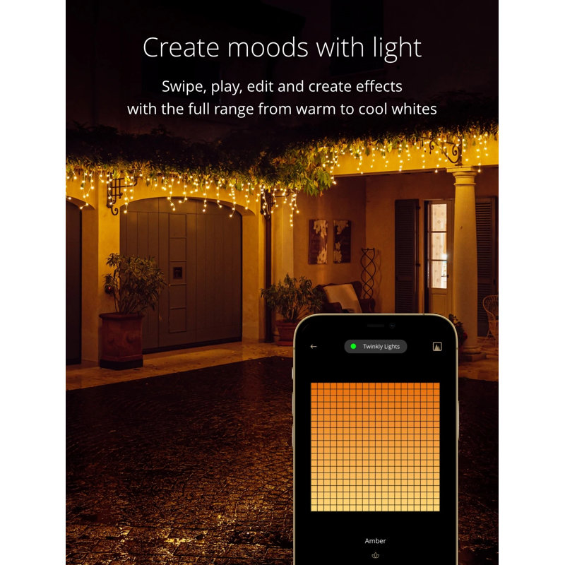 Twinkly Icicle App-Controlled Smart LED Christmas Lights 190 Multicolor and White, White/Yellow