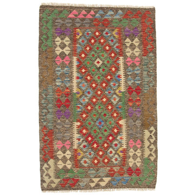 Rectangle 86 cm x 134 cm Geometric Hand Woven Kilim Area Rug