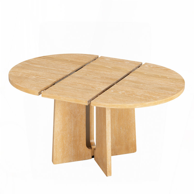 Table de salle à manger extensible ronde en bois massif - 41,3 po à 57,3 po avec rallonge de 16 po, naturel, Naturel