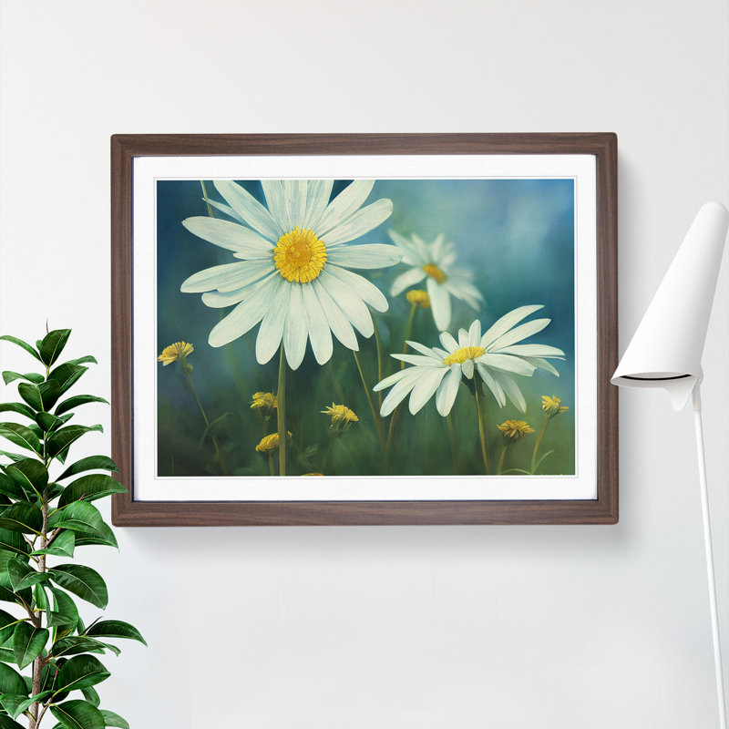Elegant Daisy Flowers 1 Piece Single Picture Frame Painting, 25cm H x 34cm W x 2cm D, Walnut