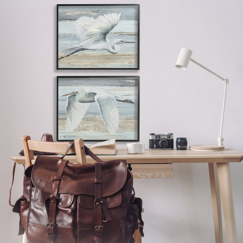 «Soaring Egrets over Shore», ensemble de 2 estampes giclées par Patricia Pinto, H 24 po x l 30 po