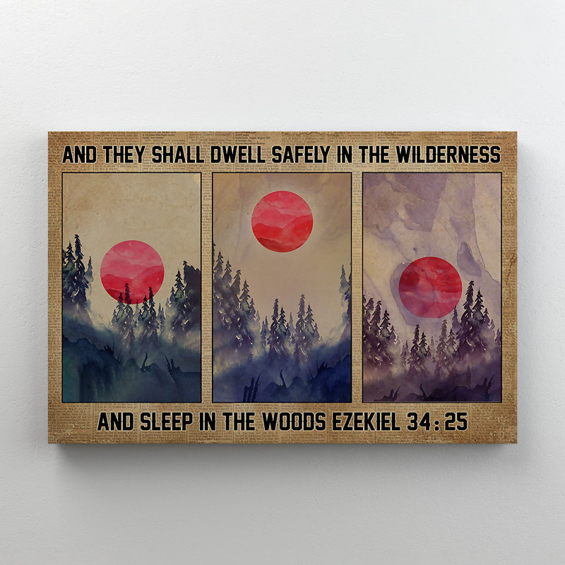 Three Pictures Of Dawn And Sunset In Forest - And They Shall Dwell Safely In The Wilderness - 1 Piece Rectangle Graphic Art Print On Wrapped Canvas