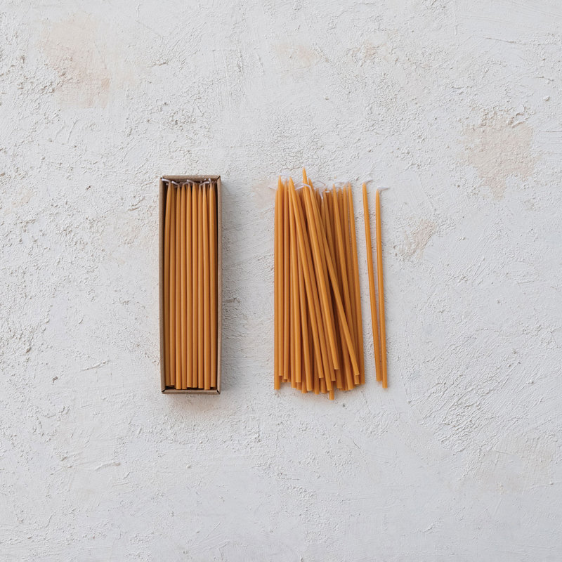 36-Piece Unscented Thin Taper Candles In Box, Camel Color, 10" L x 0.23" W, Camel