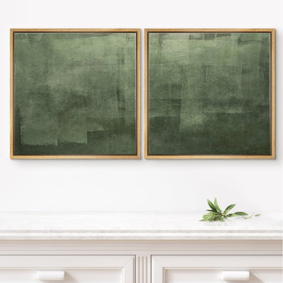 Deep Green Minimal Abstract Color Field Framed Canvas Master Bedroom Wall Art Work Print