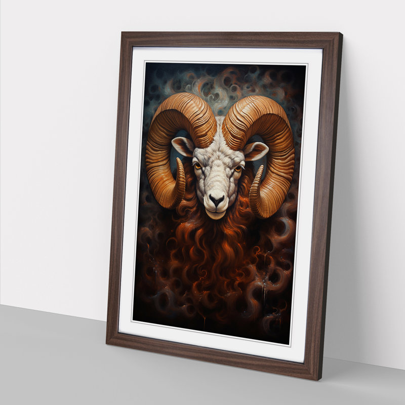 Aries Zodiac Realism - Single Picture Frame Print on Wood, Walnut Framed, 34cm H x 25cm W x 2cm D