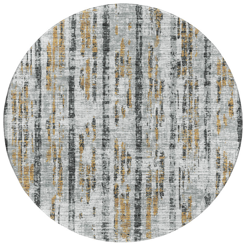 Tapis abstrait gris tissé à la machine, Rond 8 pi