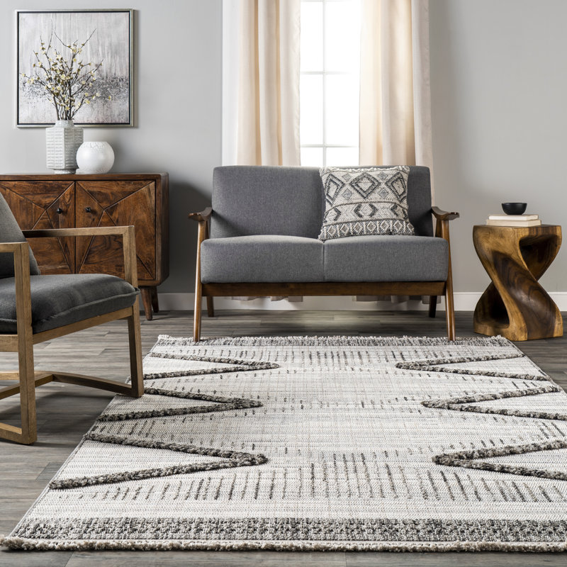 Tapis à pampille géométrique moderne Lyla, Rectangle de 5 pi x 8 pi