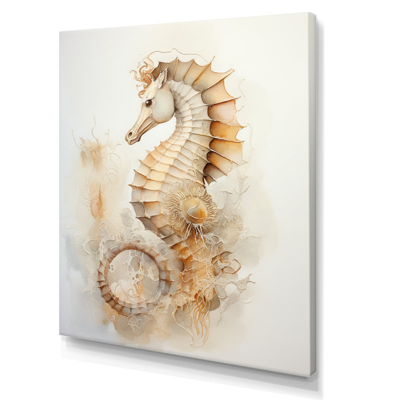 Hippocampe magique beige II sur toile, Toile tendue, H 44 po x l 34 po