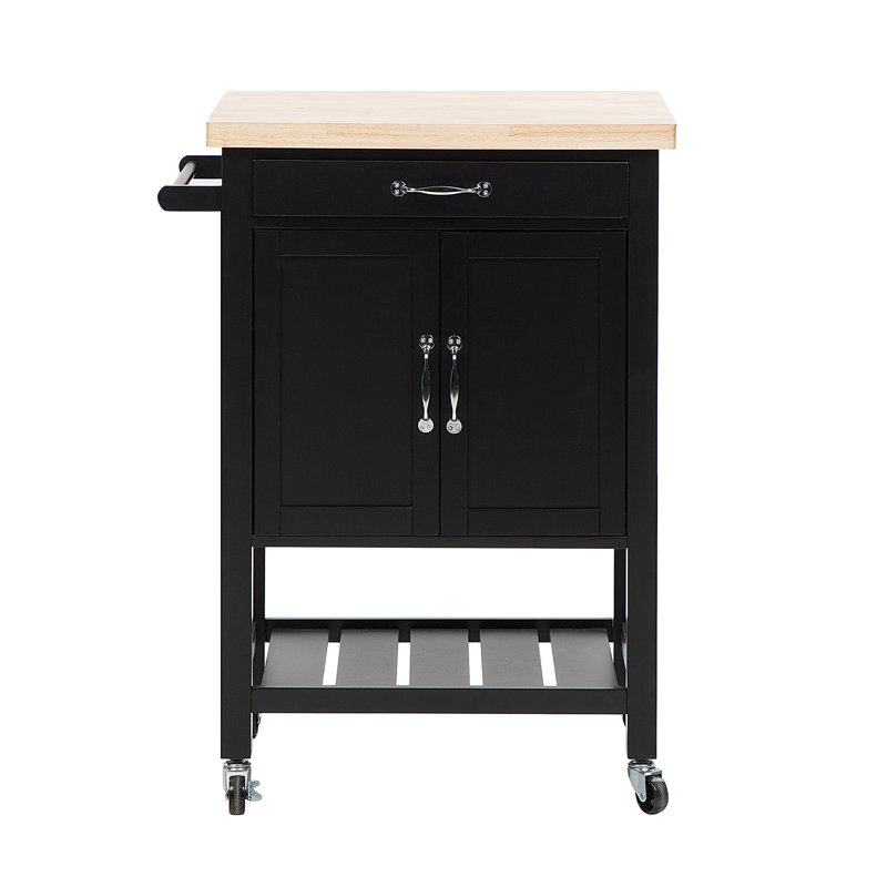 Marlborough Solid Wood Top Kitchen Cart, Black