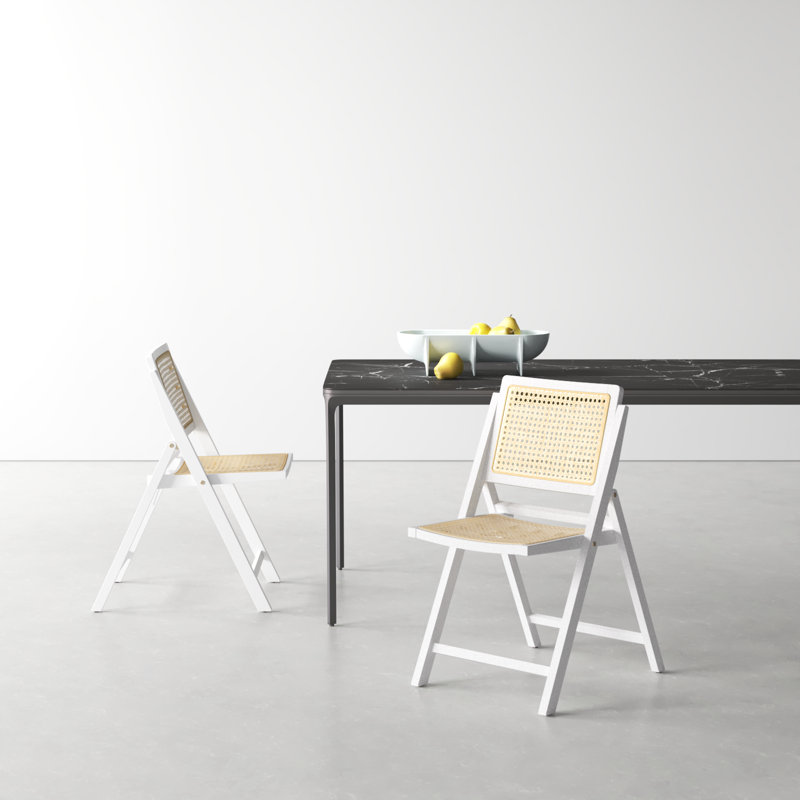 Dan Rattan Folding Dining Chair, White/Natural