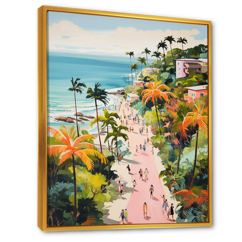 Scène de plage côtière, paradis en couleur pastel II - art de la plage côtière, Cadre flottant doré