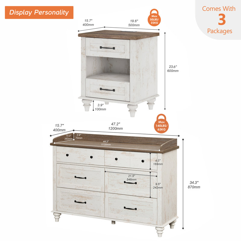 Ensemble de chambre à coucher Scarlett, Antique White