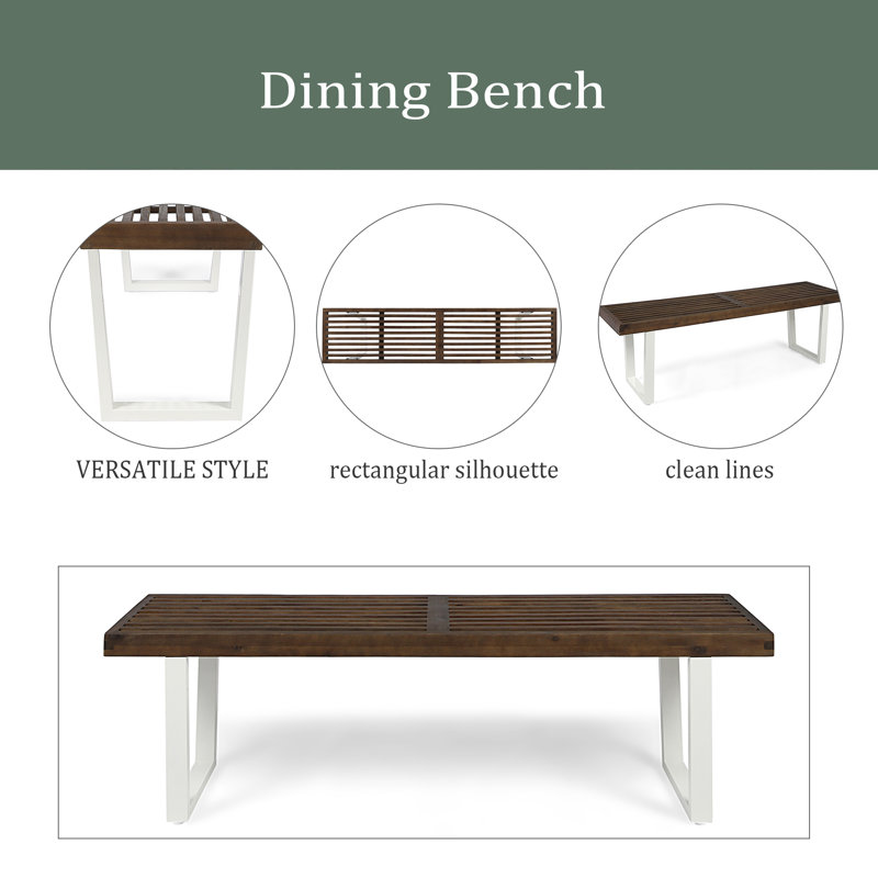 Banc d'extérieur en métal / bois massif, Brun / Blanc