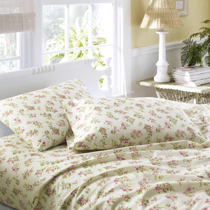 Brushed Cotton Flannel Sheet Set, King Sheet Set with 2 Pillowcases, Audrey Pink