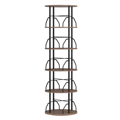 Rotating 360° Bookshelf Tower, Stackable Spinning Bookcase, Space‑Saving Revolving Round Shelf, Floor Standing Swivel Corner Organizer, Brown