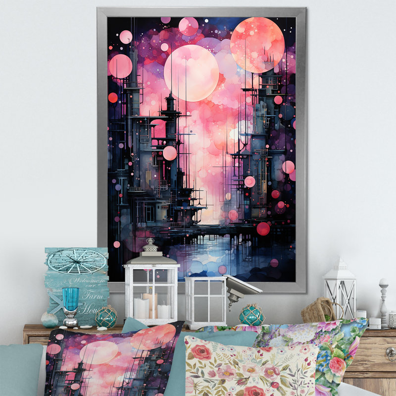 «Abstract Northern Pink Luminous Night 3 - Northern Lights», art mural, Cadre photo argenté, H 40 po x l 30 po x P 1,5 po