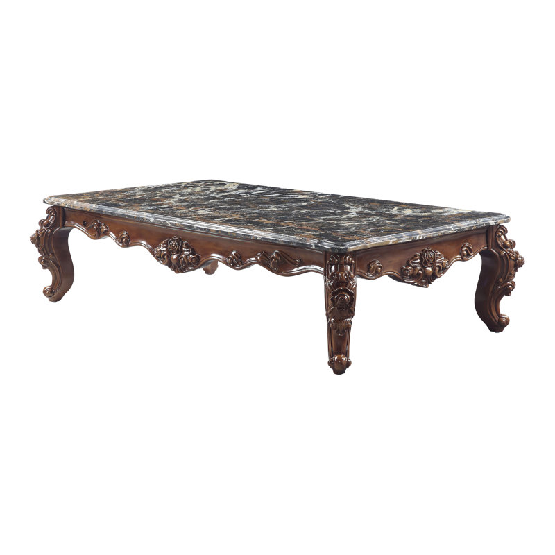 Table basse, plateau en marbre naturel et noyer, Brun