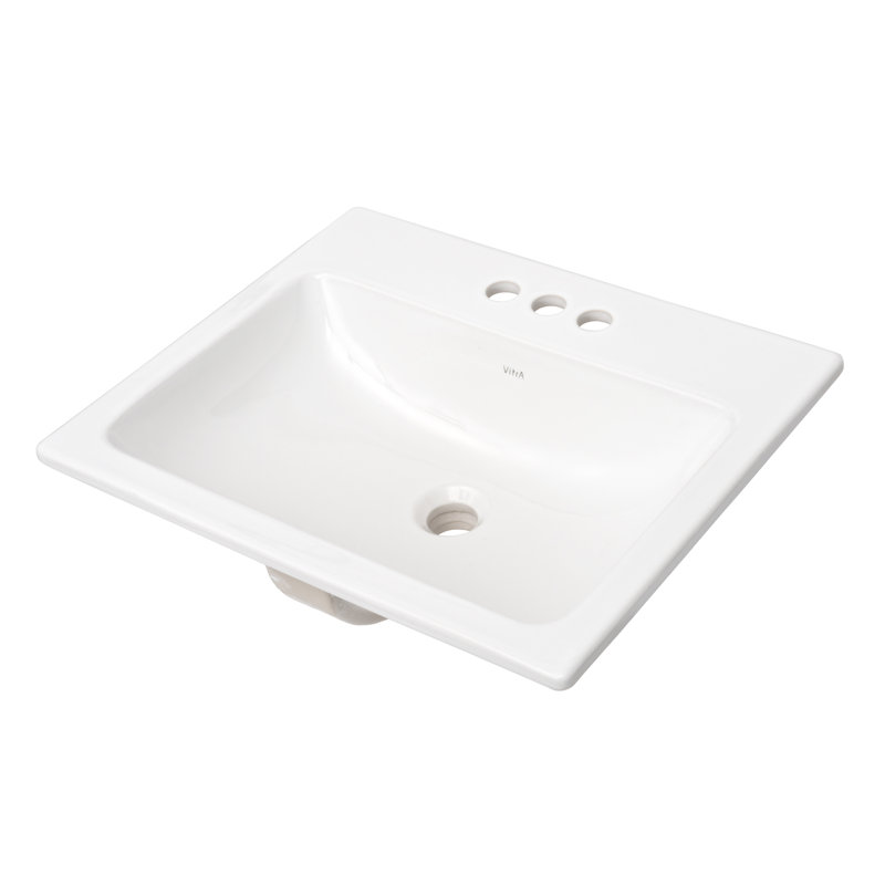 Lavabo de salle de bain rectangulaire encastré en porcelaine vitrifiée avec trop-plein Manhattan