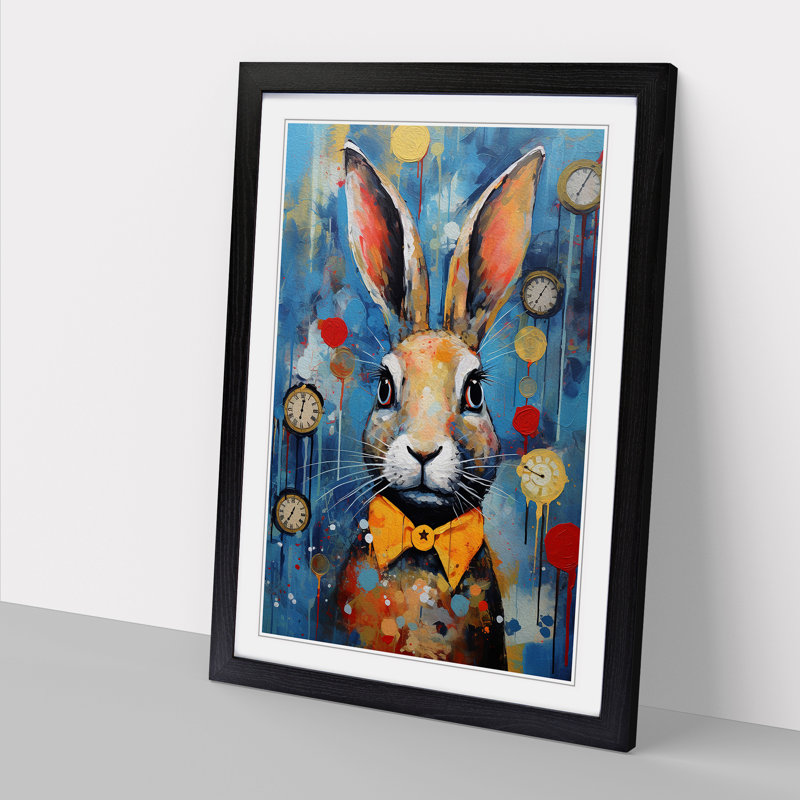 XYZ-FRM-V1223-5344 Rabbit Impressionism No.3 - Single Picture Frame Print on Wood, 34cm H x 25cm W x 2cm D, Black