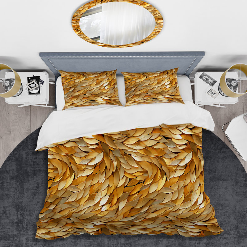 Écailles de poisson dorées - ensemble de housse de couette en marbre - polyester microfibre