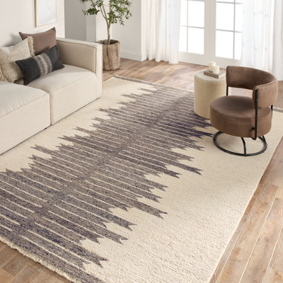 Tapis ivoire / brun touffeté à rayures Hadi Chaima HAD07 (9 pi x 12 pi)