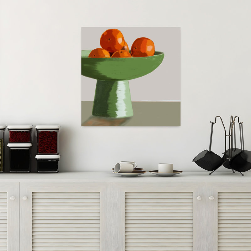 «Green Bowl Oranges», art minimaliste contemporain coloré, art mural, H 18 po x l 18 po