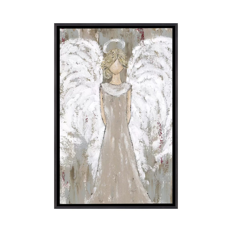 «Farmhouse Guardian Angel» par Ashley Bradley - reproduction d'art, H 60 po x l 40po x P 1,5 po, Toile avec cadre noir patiné