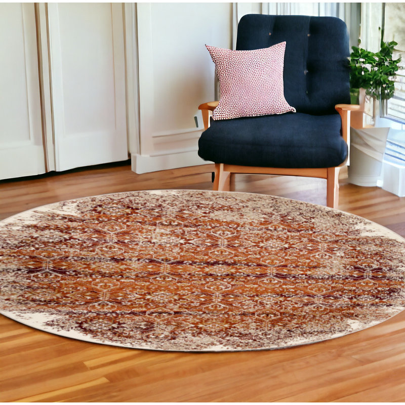 8' Runner Rust Oriental Runner Rug, Round 8'