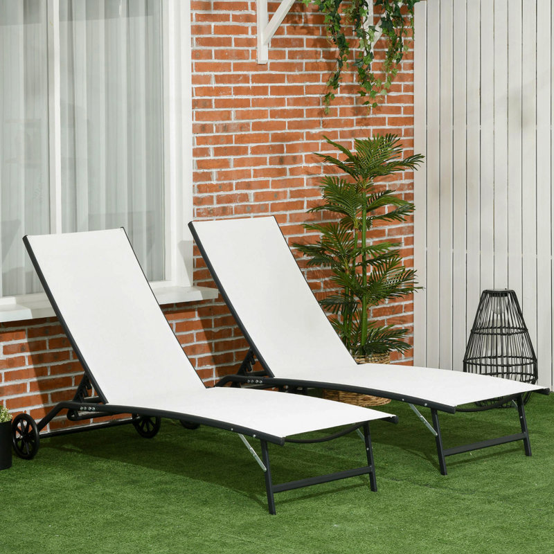 Chaise Lounge Outdoor, 2 Piece Lounge Chair With Wheels, Tanning Chair With 5 Adjustable Positions For Patio, Beach, Yard, Pool