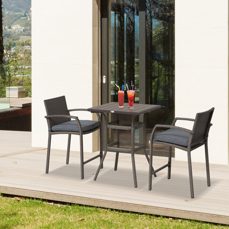 Secondino 2 - Person Patio Dining Set with Rectangular Table , Cushions Included, Gray