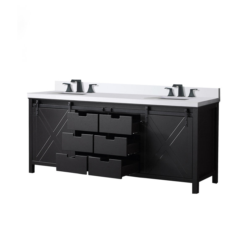Meuble-lavabo double blanc 80 po X P 22 po D, ensemble de comptoir et robinet en quartz gris, Blanc, 80"