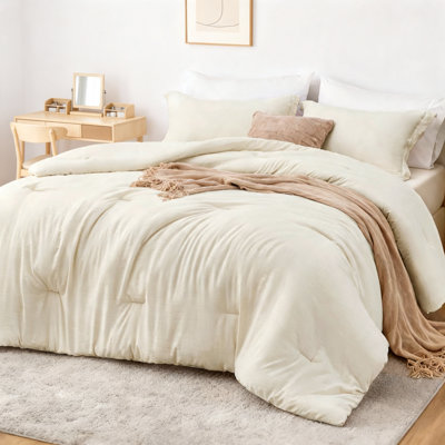 Ensemble de couette beige prélavée 3 pièces pour lit queen