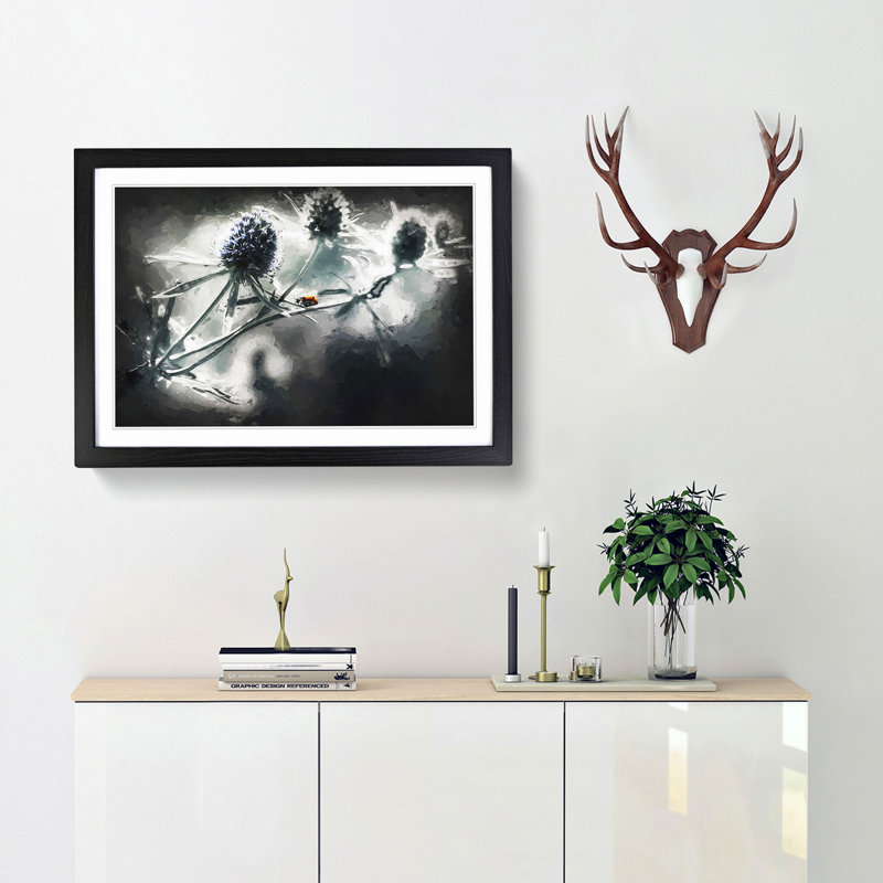 Ladybird upon a Thistle Flower in Abstract - Picture Frame Painting Print, 50cm H x 76cm W x 2cm D, Black