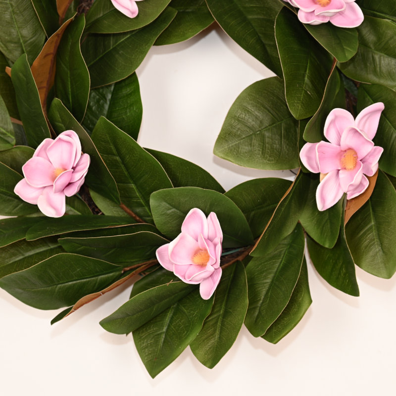 Couronne florale de magnolia 22 po pour la porte d'entrée, Mauve clair